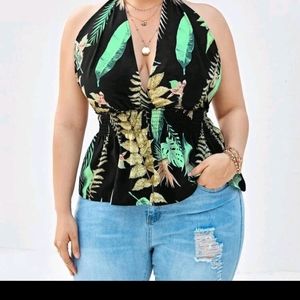 SHEIN PLUS SIZE BLACK HALTER FLORAL TOP. SIZE 4x. NEVER WORN